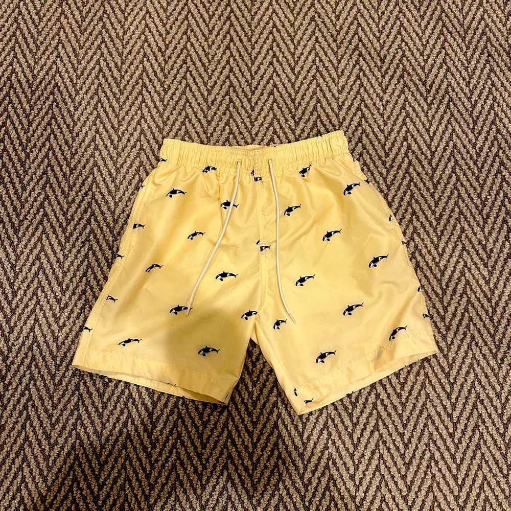 H&M Men’s XS SWIM TRUNKS YELLOW WITH WHALES